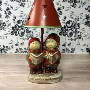 Vintage Retired Ceramic Yankee Tee Light Christmas Carolers Candle Holder